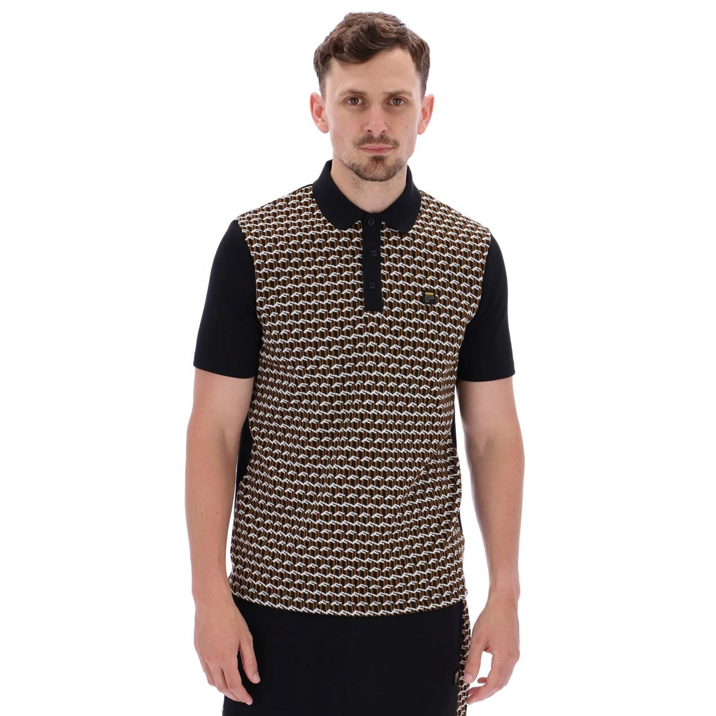Fila Vintage Saro 23MG015 Classic Geo Pattern Polo T-Shirt - Black