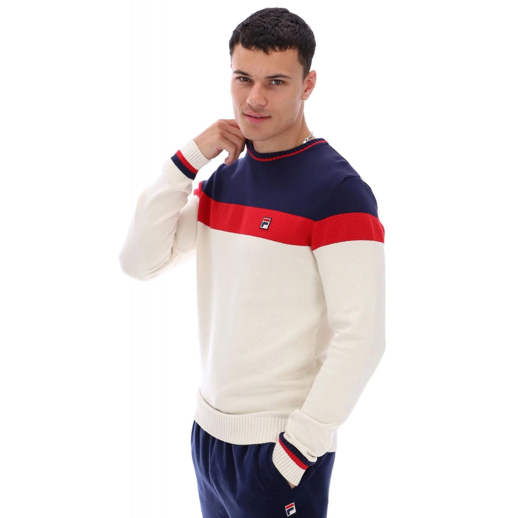 Fila Vintage Alden MH046 Textured Knit Colour Block Crew Jumper