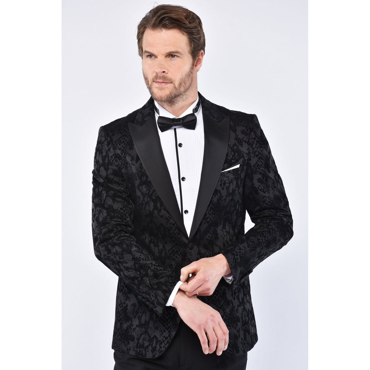 CB Florence Tailored Slim Fit Velvet Pattern Dinner Blazer - Black