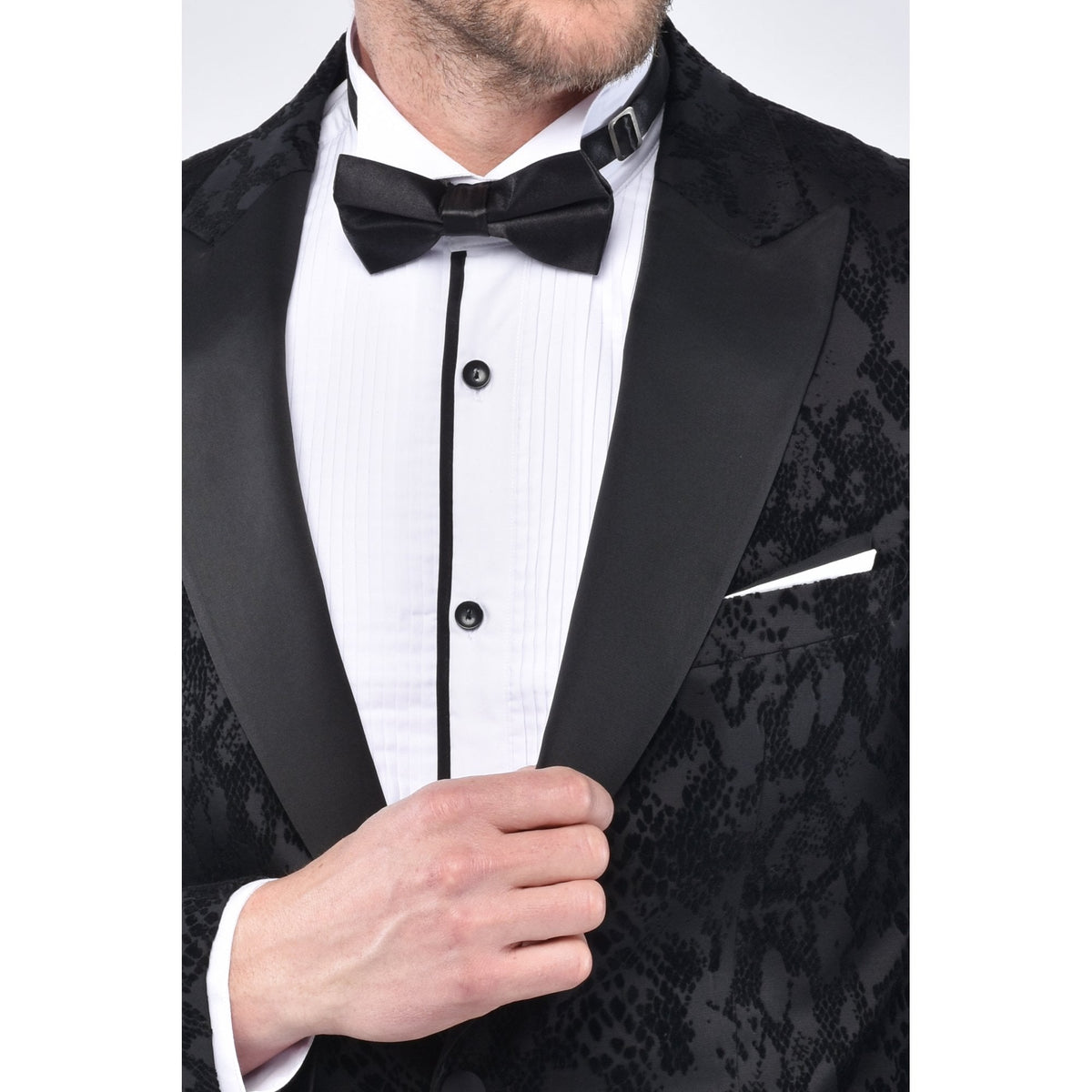 CB Florence Tailored Slim Fit Velvet Pattern Dinner Blazer - Black