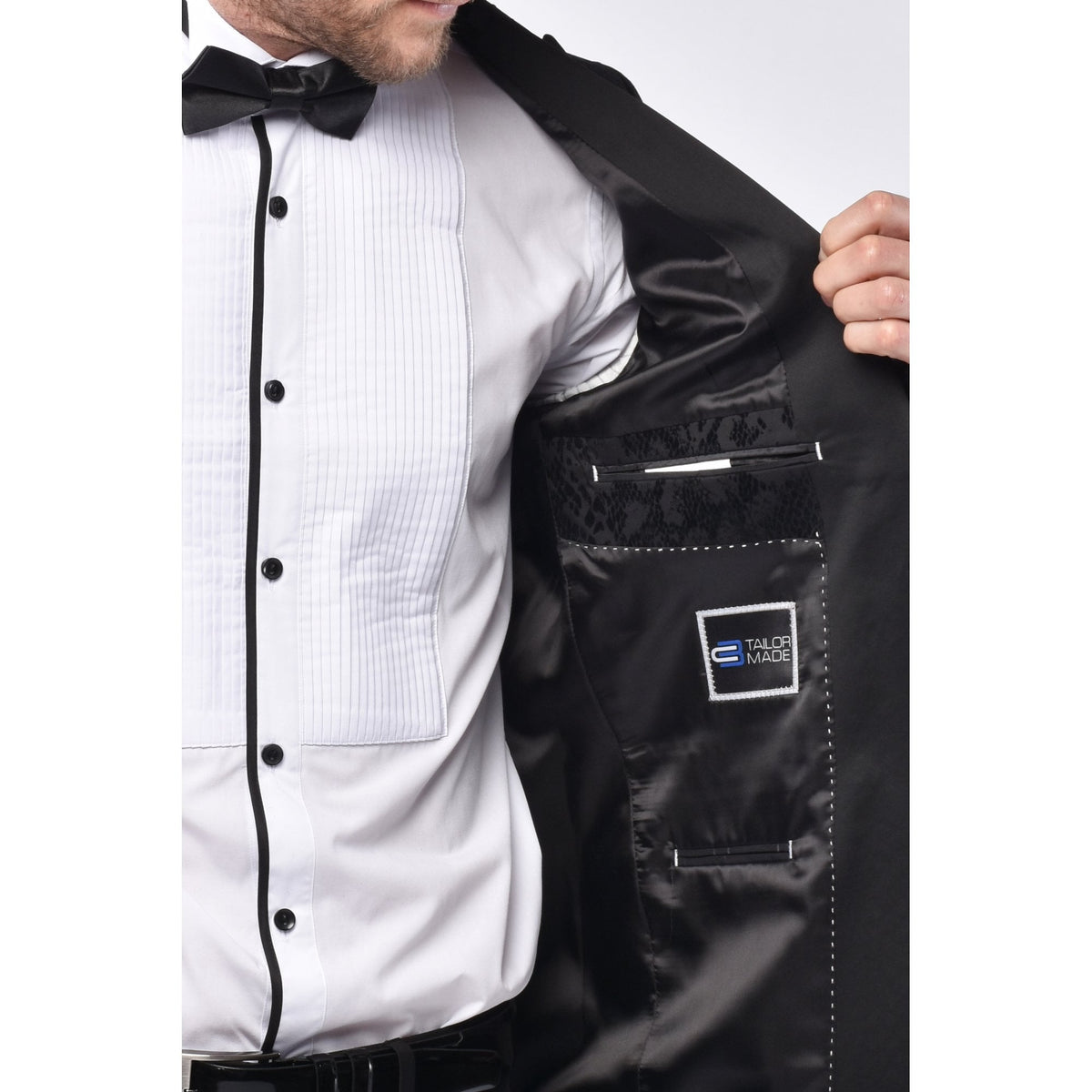 CB Florence Tailored Slim Fit Velvet Pattern Dinner Blazer - Black