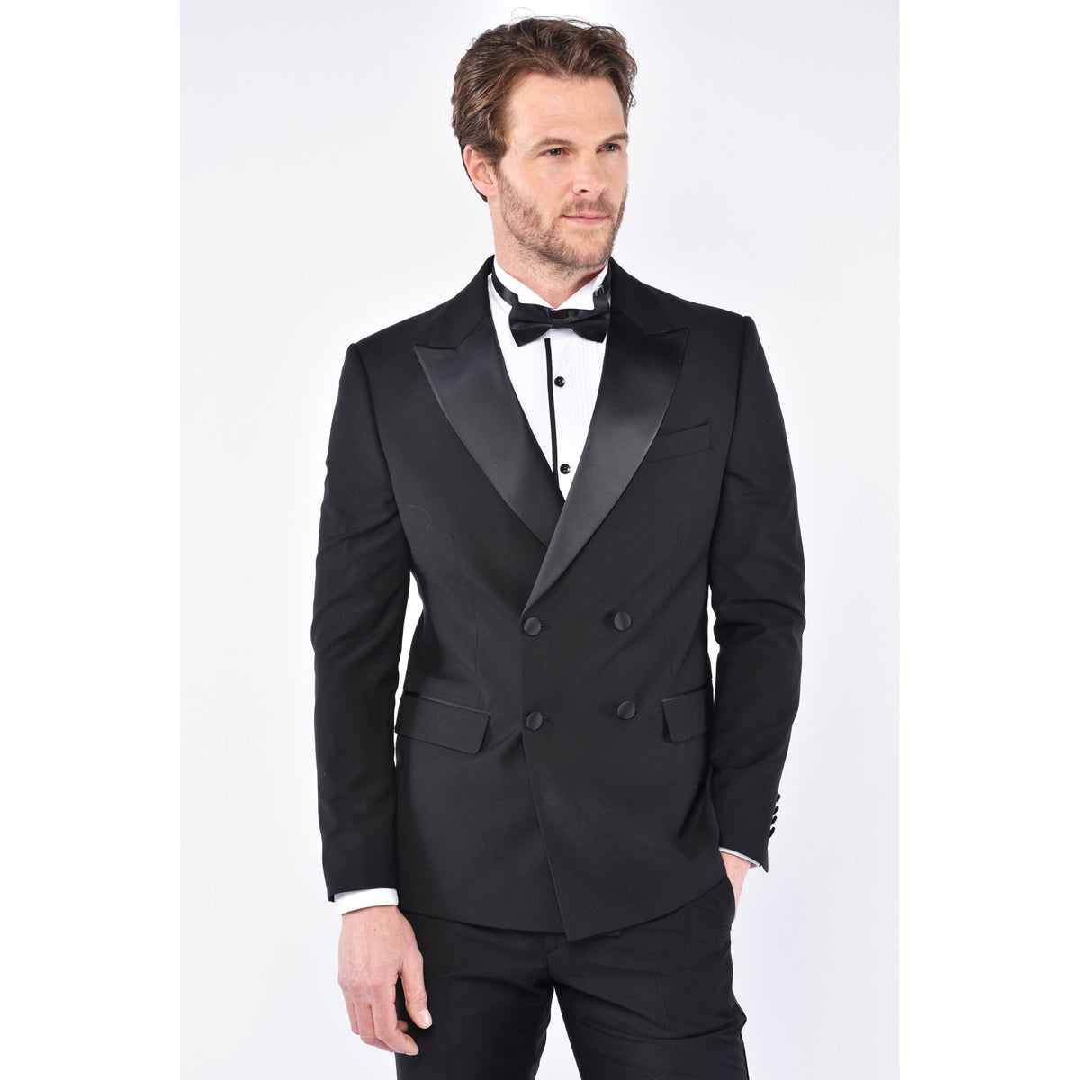 CB Cruise Tailored Slim Fit Contrast Satin Double Breasted Dinner Tuxedo Blazer