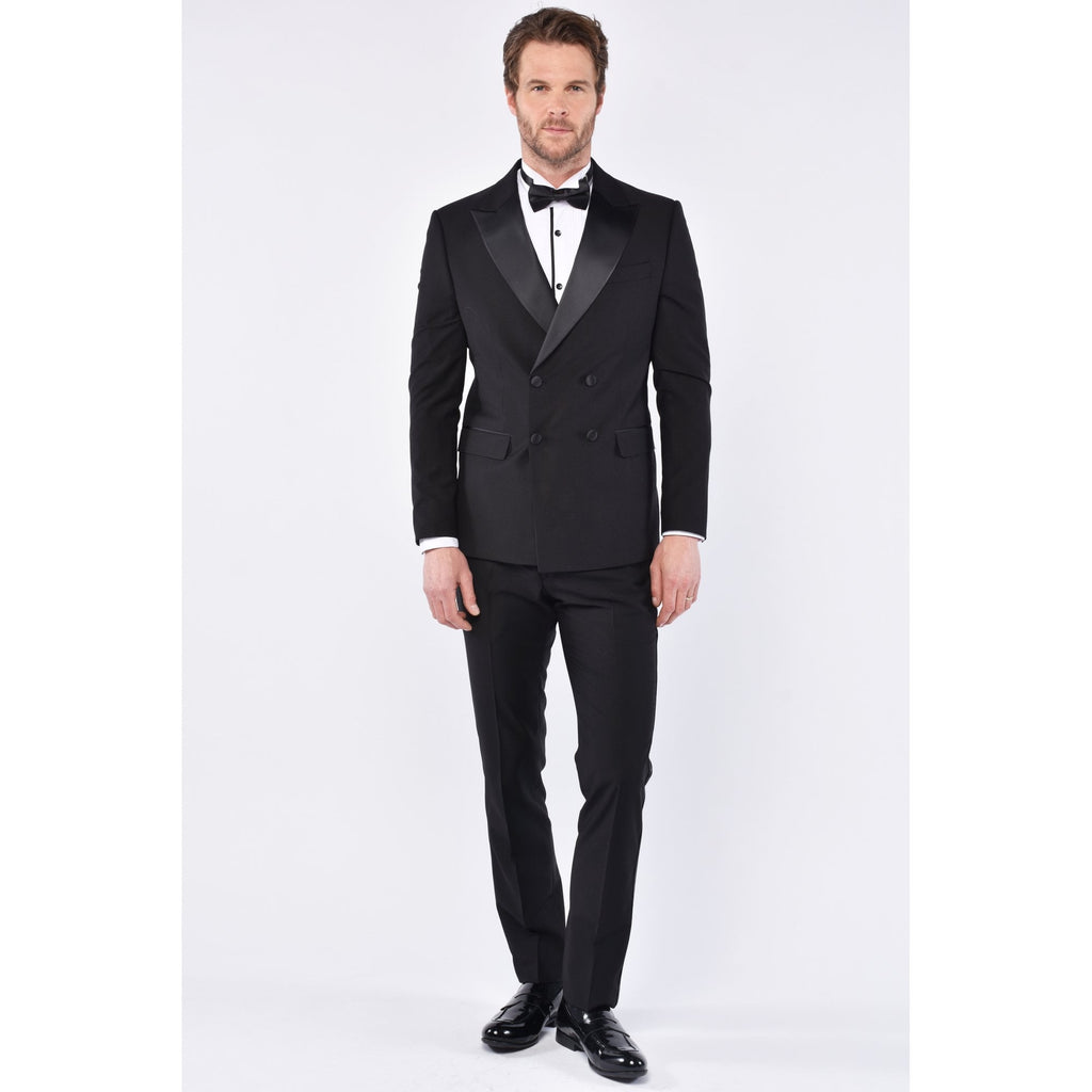 CB Cruise Tailored Slim Fit Contrast Satin Double Breasted Dinner Tuxedo Blazer