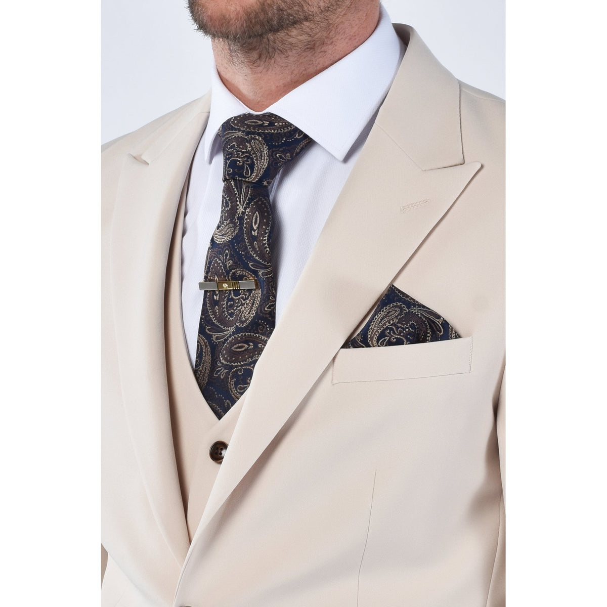 CB Cairo Tailored Slim Fit Smooth Plain 3 Piece Suit - Stone
