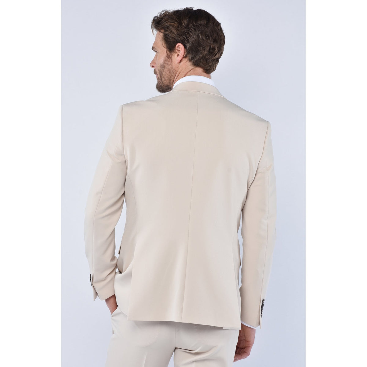 CB Cairo Tailored Slim Fit Smooth Plain 3 Piece Suit - Stone