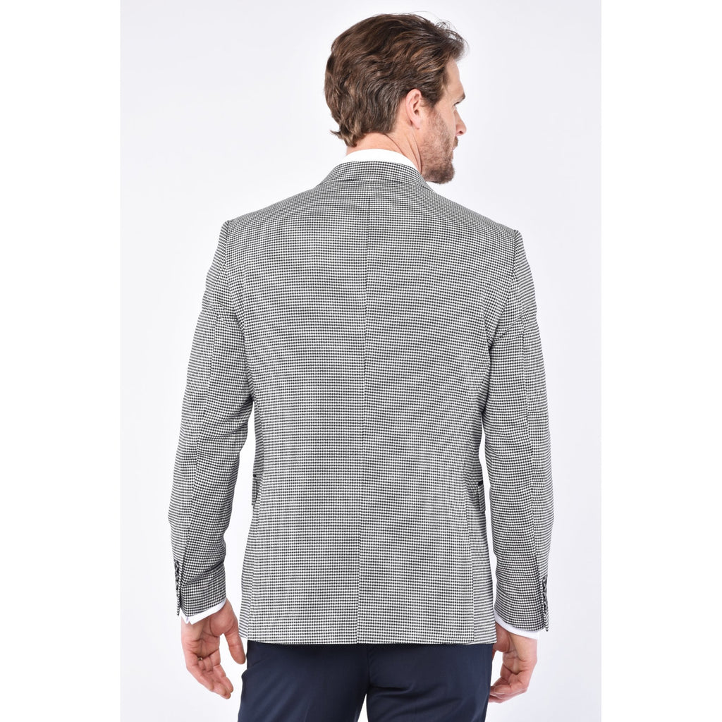 CB Koda 2 Tailored Slim Fit Houndstooth Design Print Blazer - Navy/White