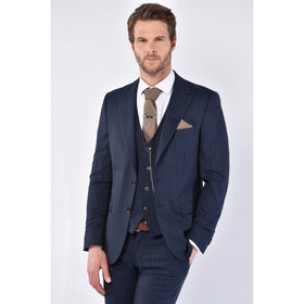 CB Greenwich Tailored Slim Fit Pinstripe Single Breasted Blazer - Navy