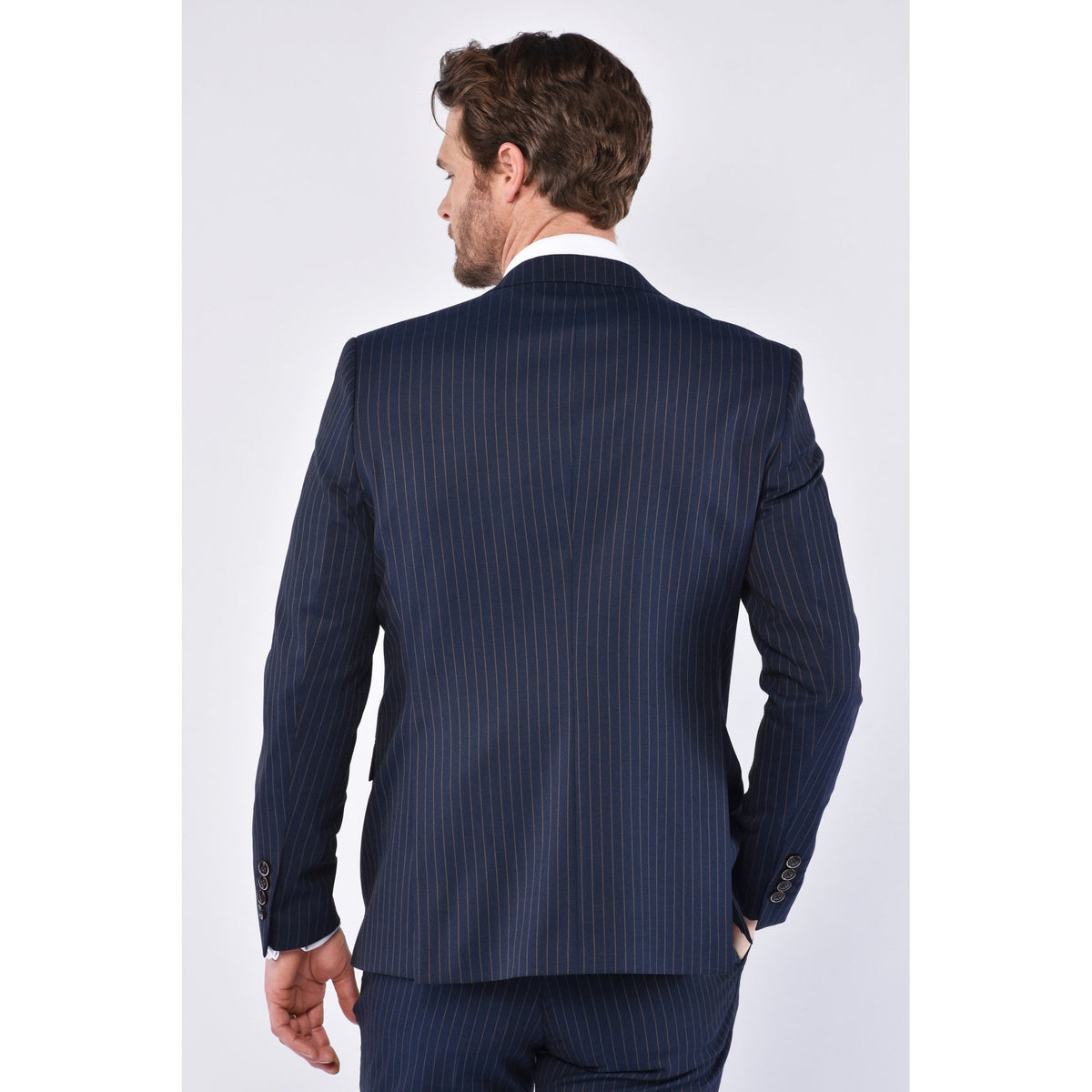 CB Greenwich Tailored Slim Fit Pinstripe Single Breasted Blazer - Navy