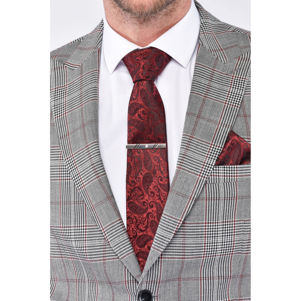 CB Newport Tailored Slim Fit Contrast Puppytooth Check 2 Piece Suit - Mid Grey