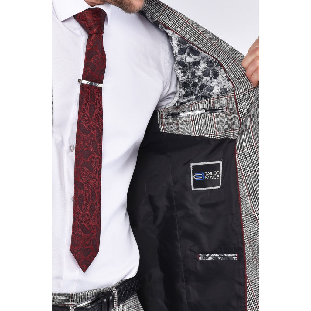 CB Newport Tailored Slim Fit Contrast Puppytooth Check 2 Piece Suit - Mid Grey