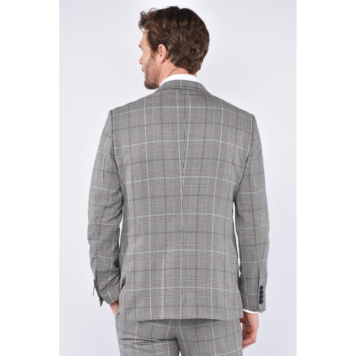 CB Newport Tailored Slim Fit Contrast Puppytooth Check 2 Piece Suit - Mid Grey