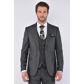 CB Tokyo Tailored Slim Fit 3 Piece Suit - Dark Grey Marl