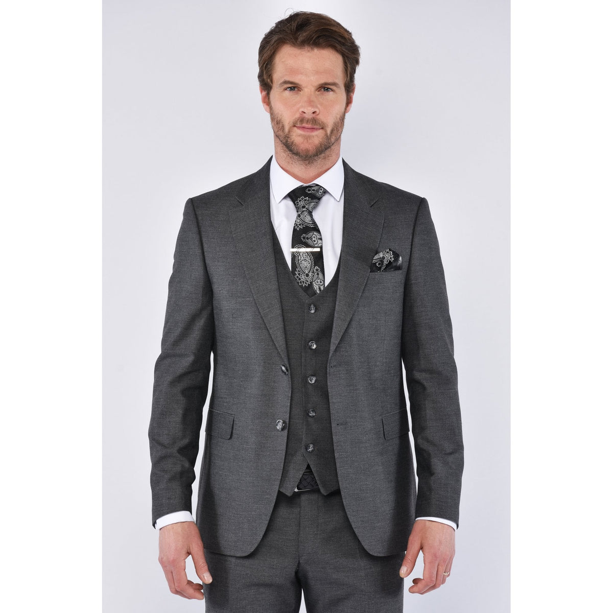 CB Tokyo Tailored Slim Fit 3 Piece Suit - Dark Grey Marl