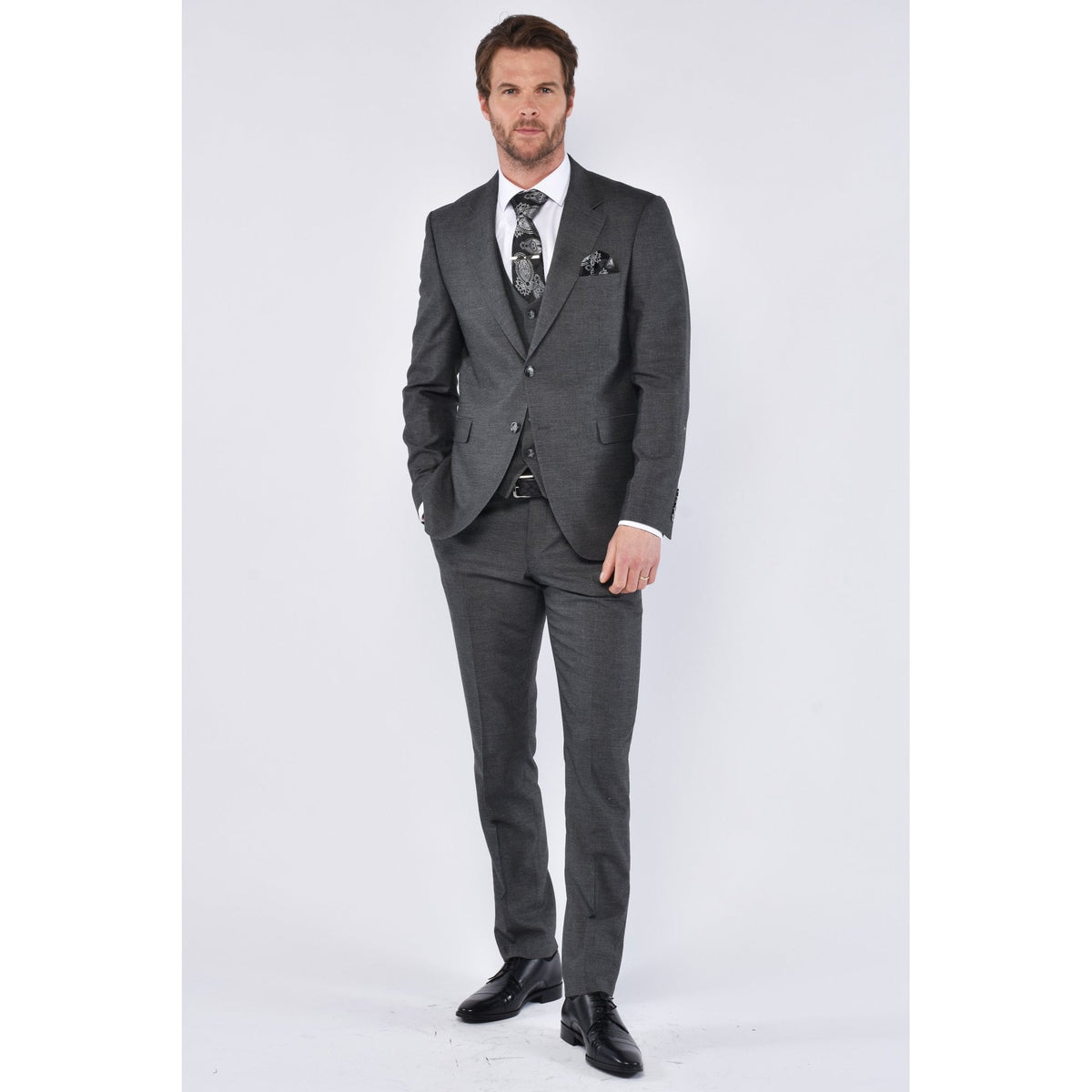 CB Tokyo Tailored Slim Fit 3 Piece Suit - Dark Grey Marl