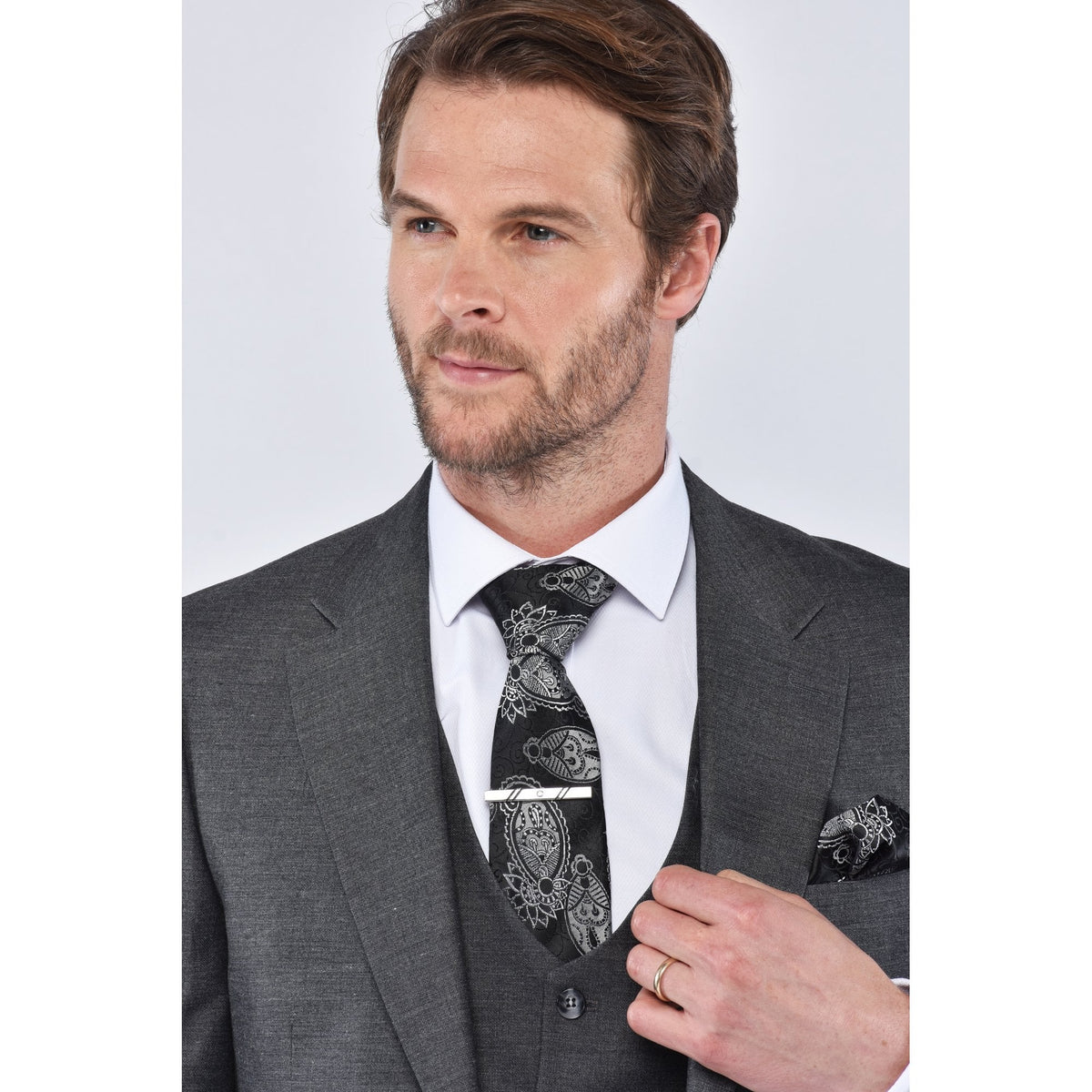 CB Tokyo Tailored Slim Fit 3 Piece Suit - Dark Grey Marl