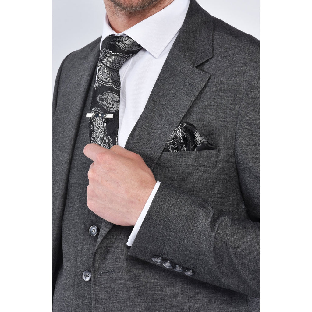 CB Tokyo Tailored Slim Fit 3 Piece Suit - Dark Grey Marl