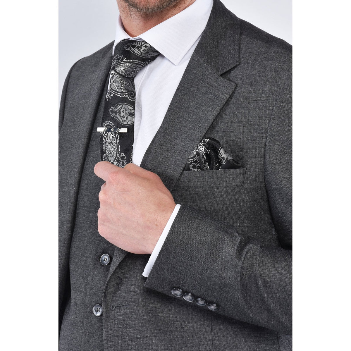 CB Tokyo Tailored Slim Fit 3 Piece Suit - Dark Grey Marl