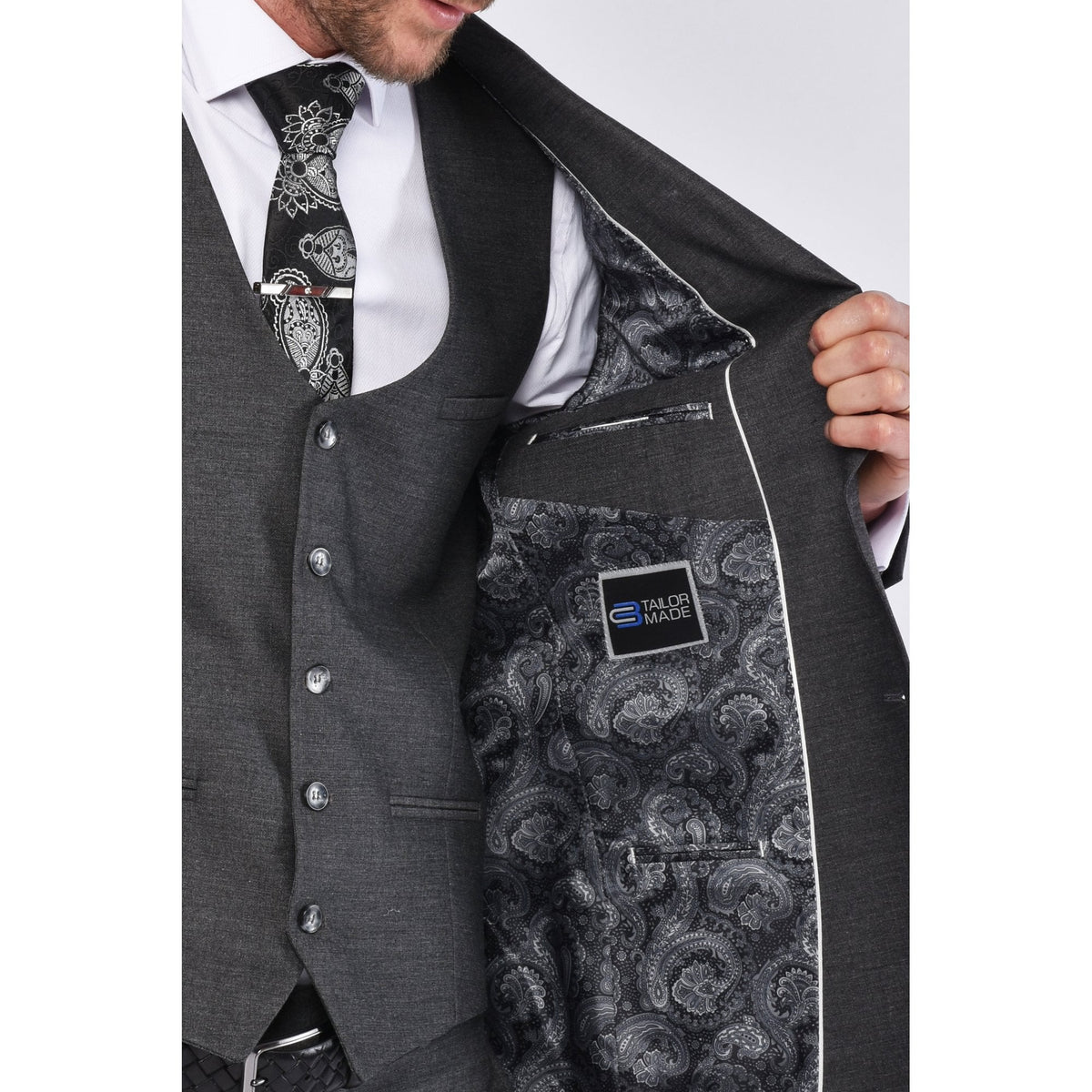 CB Tokyo Tailored Slim Fit 3 Piece Suit - Dark Grey Marl