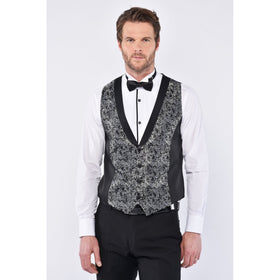 CB Wedding Tailored Slim Fit Swirl Jacquard Pattern Design Waistcoat
