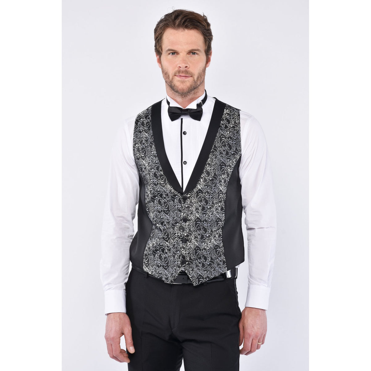 CB Wedding Tailored Slim Fit Swirl Jacquard Pattern Design Waistcoat