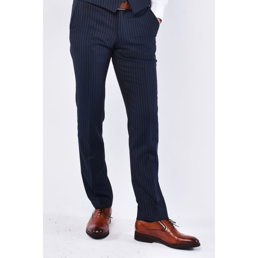 CB Greenwich Tailored Slim Fit Pinstripe Trousers - Navy
