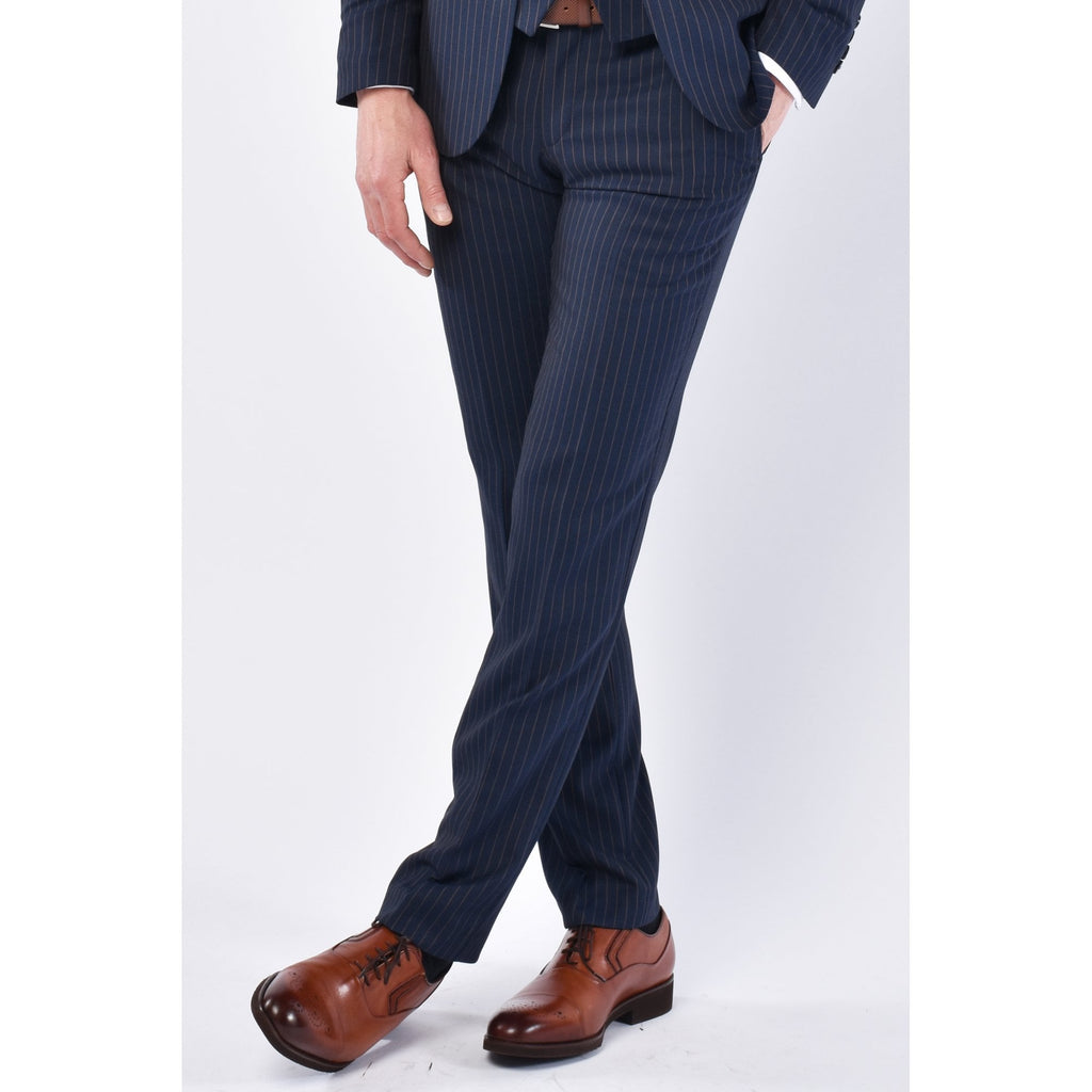 CB Greenwich Tailored Slim Fit Pinstripe Trousers - Navy