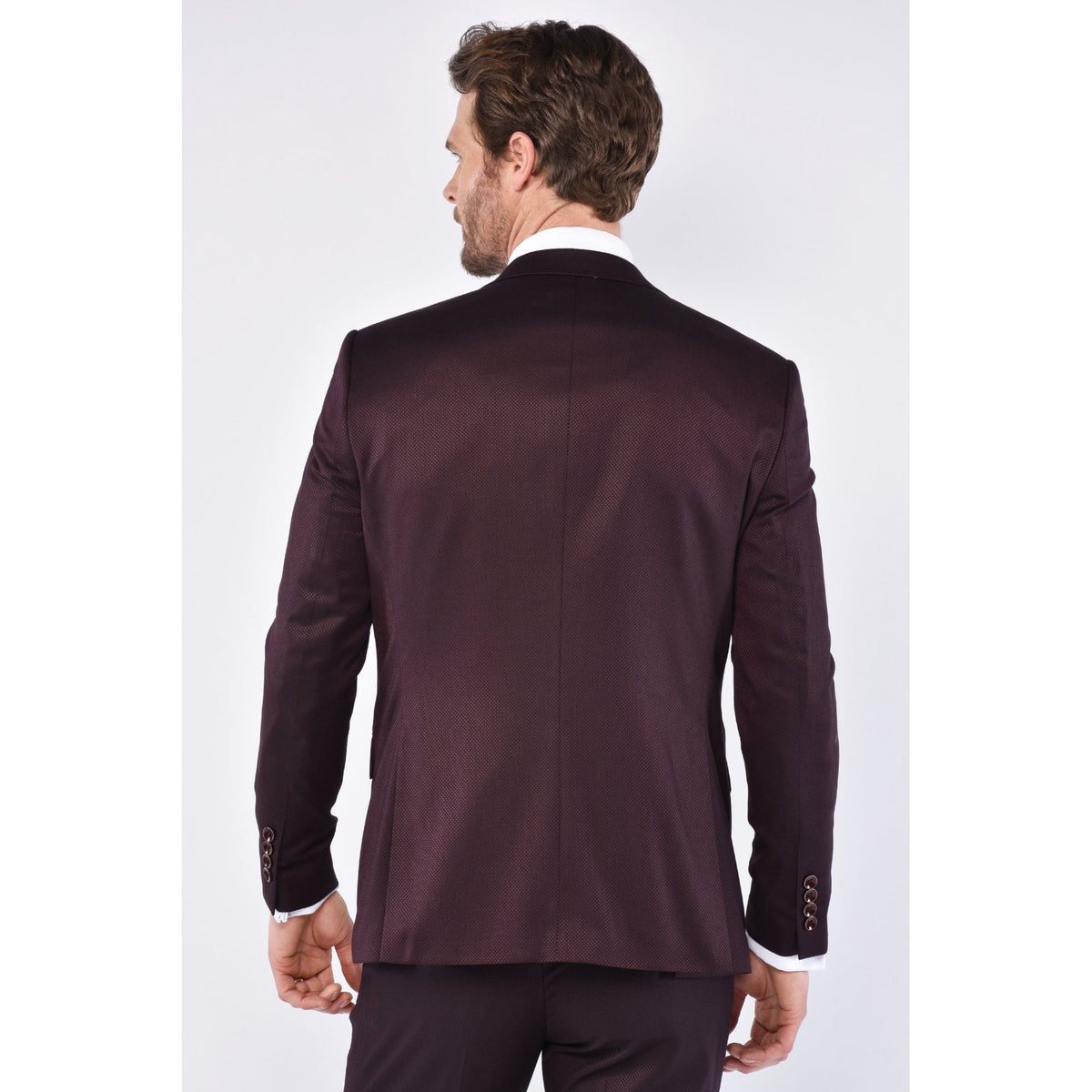 CB Oliver Tailored Slim Fit Textured 3 Piece Suit - Burgundy