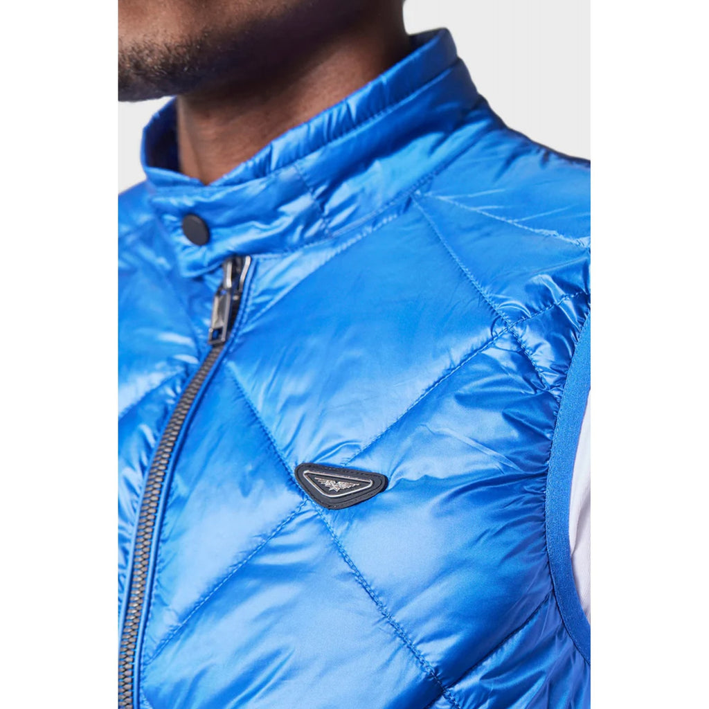 Police Fink 9801 Rubber & Metal Wing Badge Funnel Neck Sleeveless Gilet - Cobalt Blue