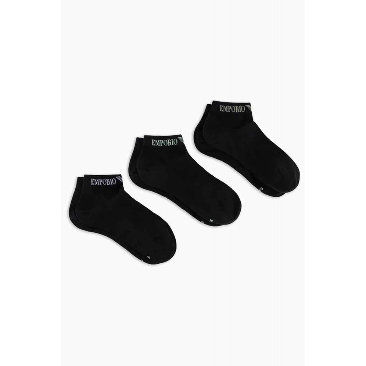 Emporio Armani 300048 4R254 Calza Cortissima Cuff Logo 3 Pack Ankle Socks - Black