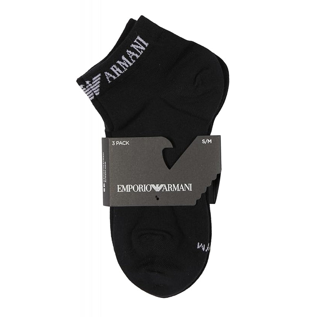 Emporio Armani 300048 4R254 Calza Cortissima Cuff Logo 3 Pack Ankle Socks - Black