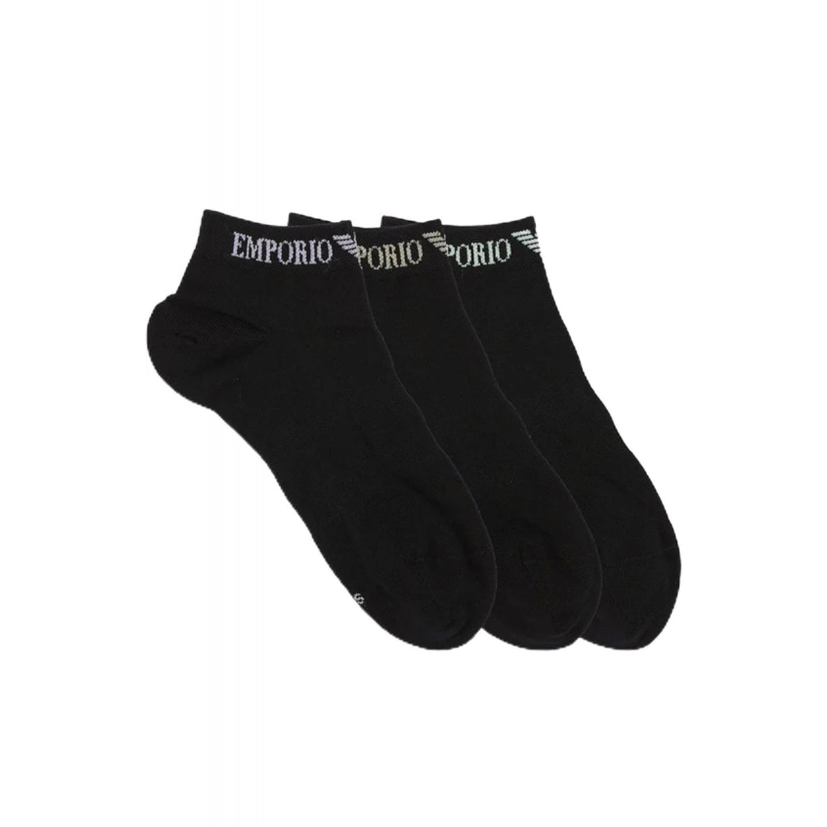 Emporio Armani 300048 4R254 Calza Cortissima Cuff Logo 3 Pack Ankle Socks - Black