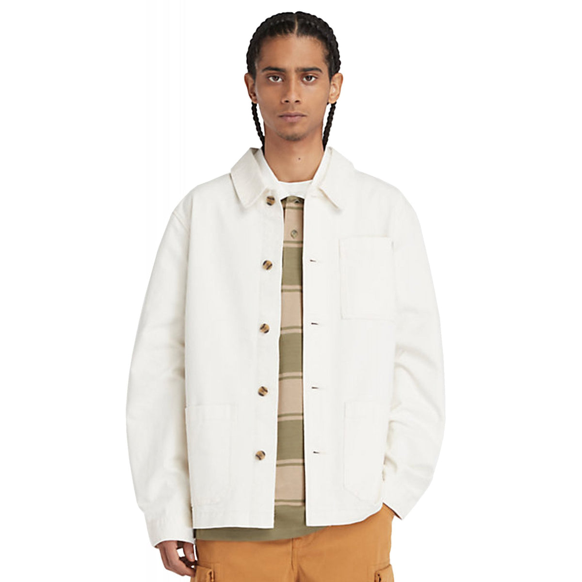 Timberland TB0A5TH3 Washed Canvas Chore Lightweight Buttoned Overshirt Jacket - Off White