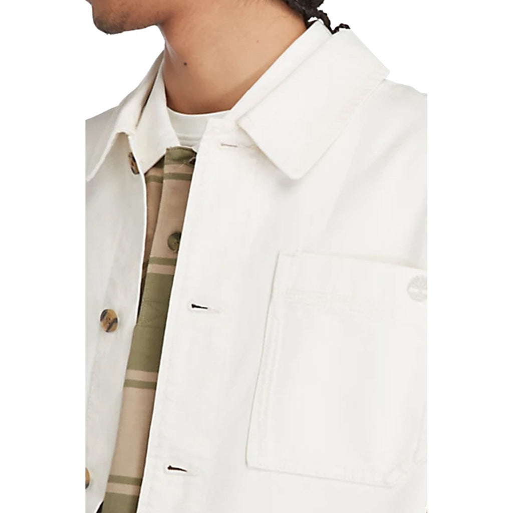 Timberland TB0A5TH3 Washed Canvas Chore Lightweight Buttoned Overshirt Jacket - Off White