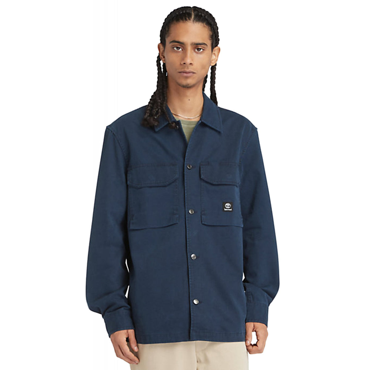 Timberland TB0A5TQB Washed-Look Lightweight Buttoned Overshirt Jacket - Navy