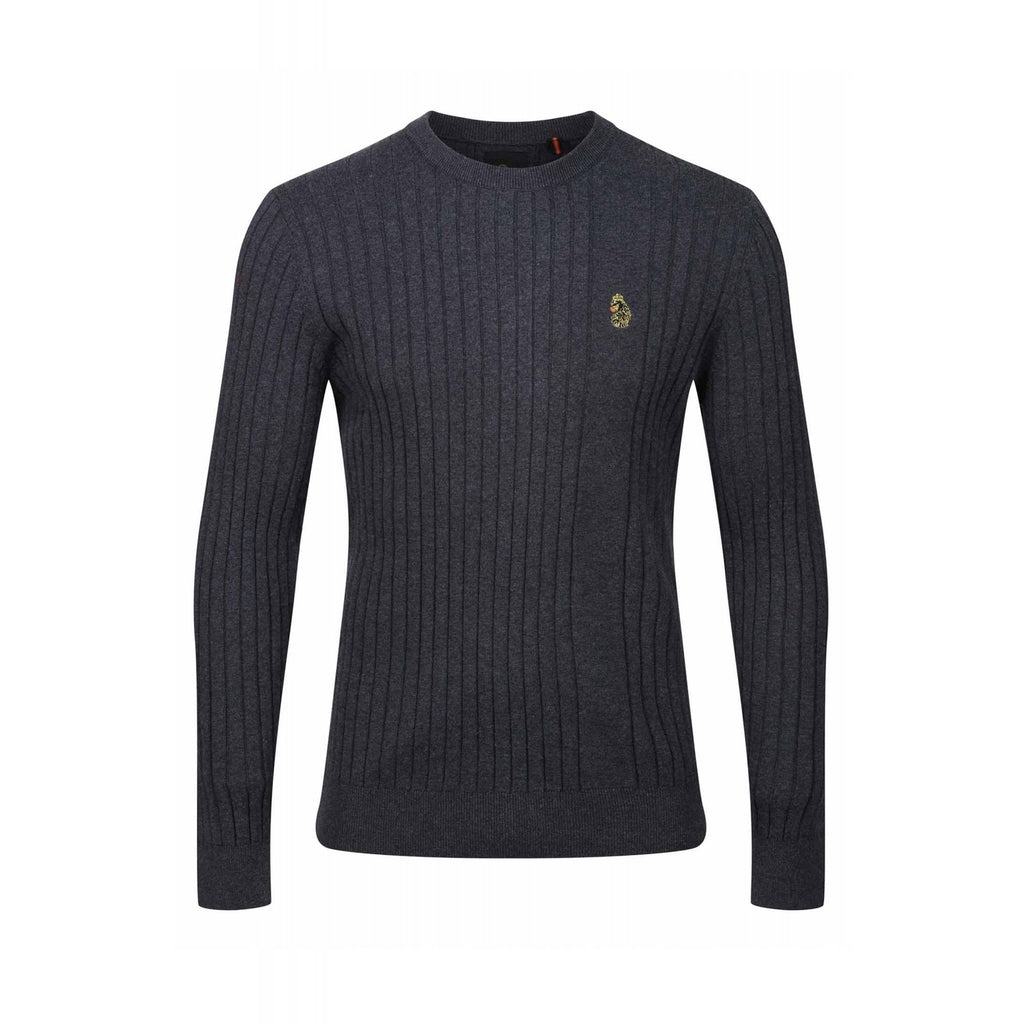 Luke | Spare Rib M710650 Knit Crew Neck Cotton Jumper - Charcoal Marl
