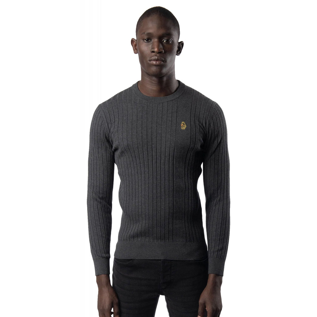 Luke | Spare Rib M710650 Knit Crew Neck Cotton Jumper - Charcoal Marl