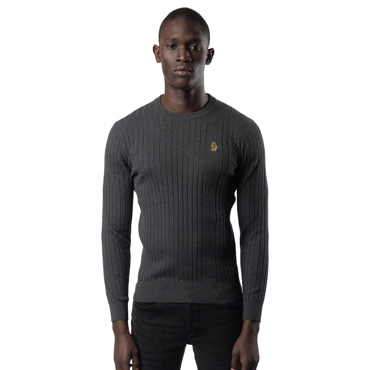Luke | Spare Rib M710650 Knit Crew Neck Cotton Jumper - Charcoal Marl