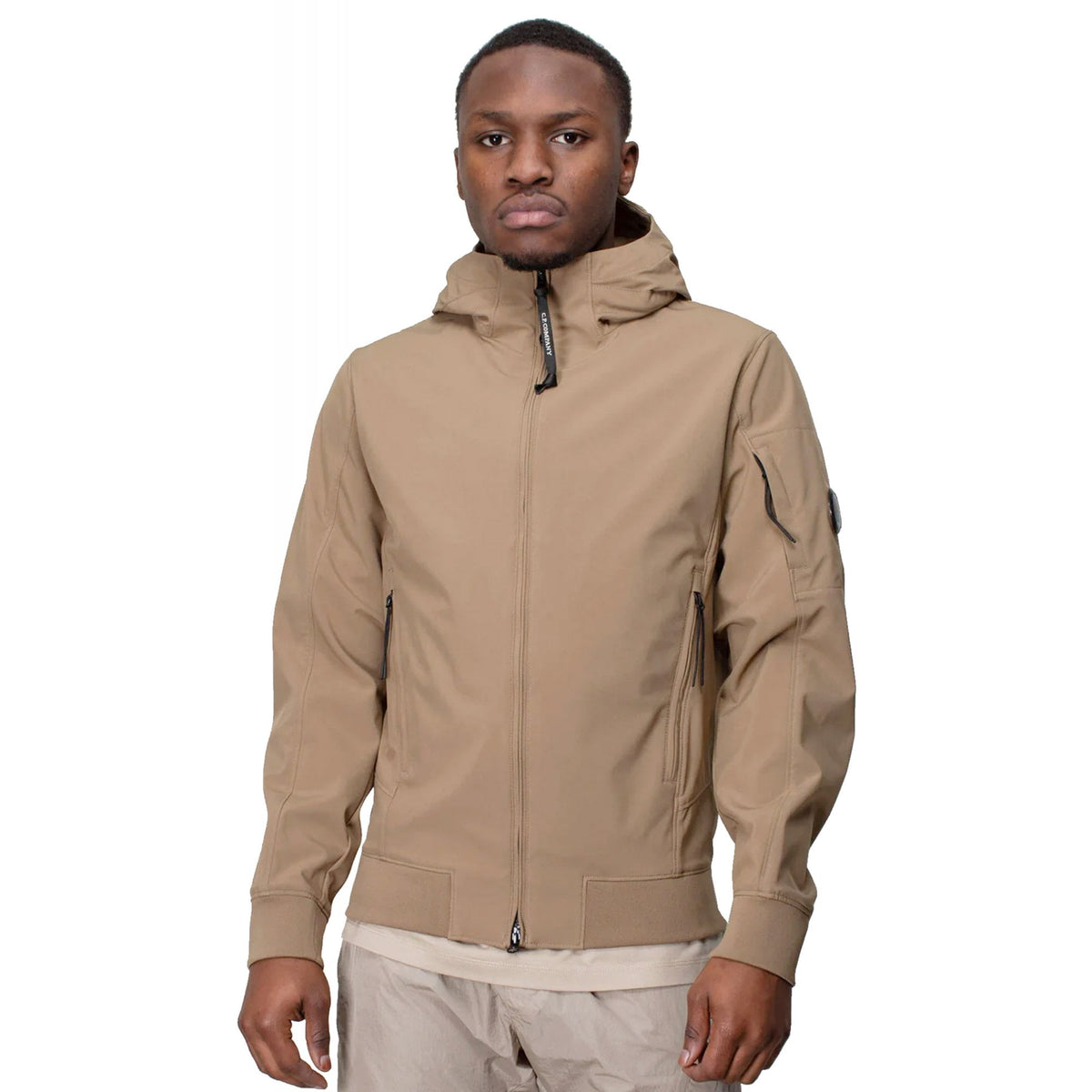 C.P. Company 002A Soft Shell Waterproof Lens Arm Lightweight Hood Jacket - Sand