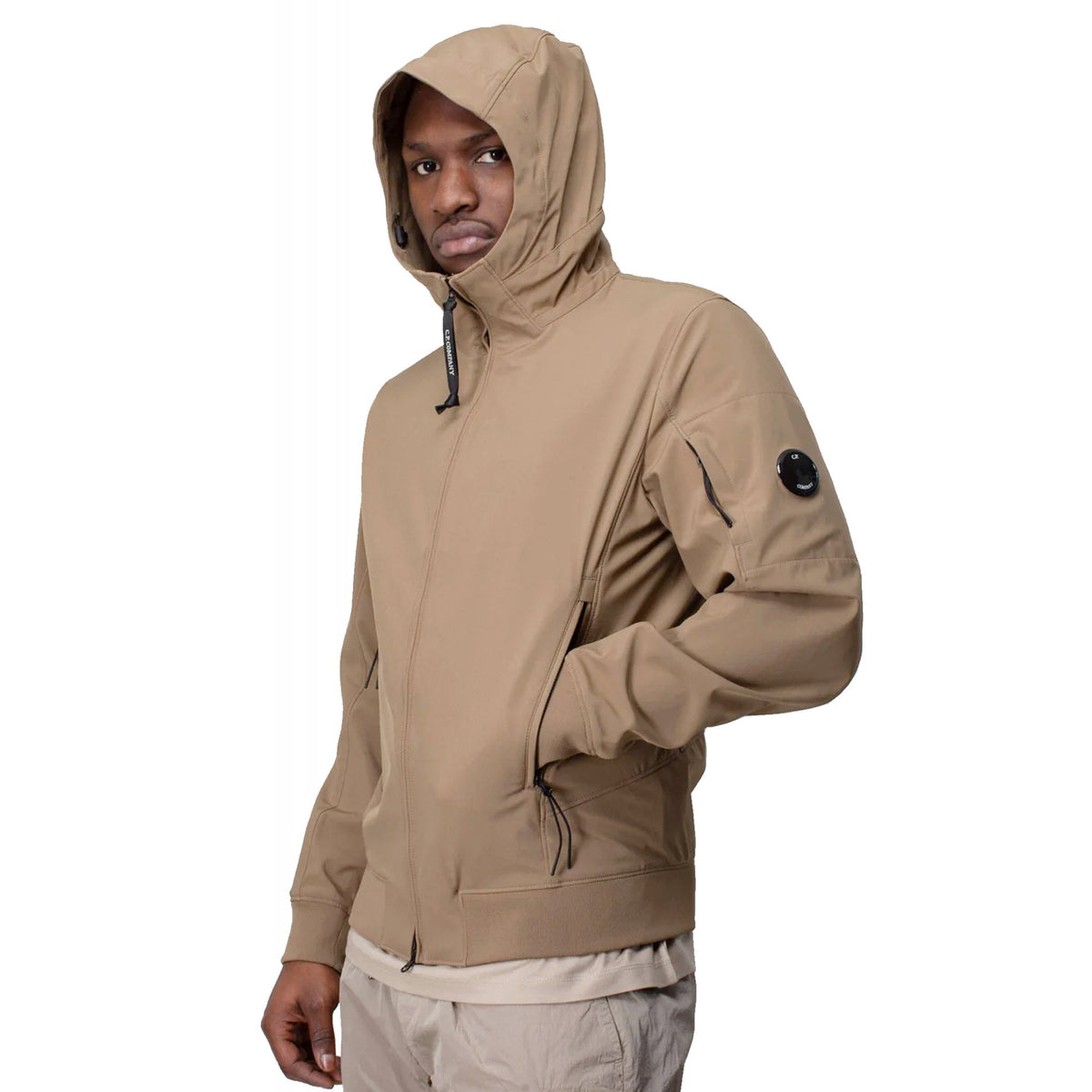 C.P. Company 002A Soft Shell Waterproof Lens Arm Lightweight Hood Jacket - Sand