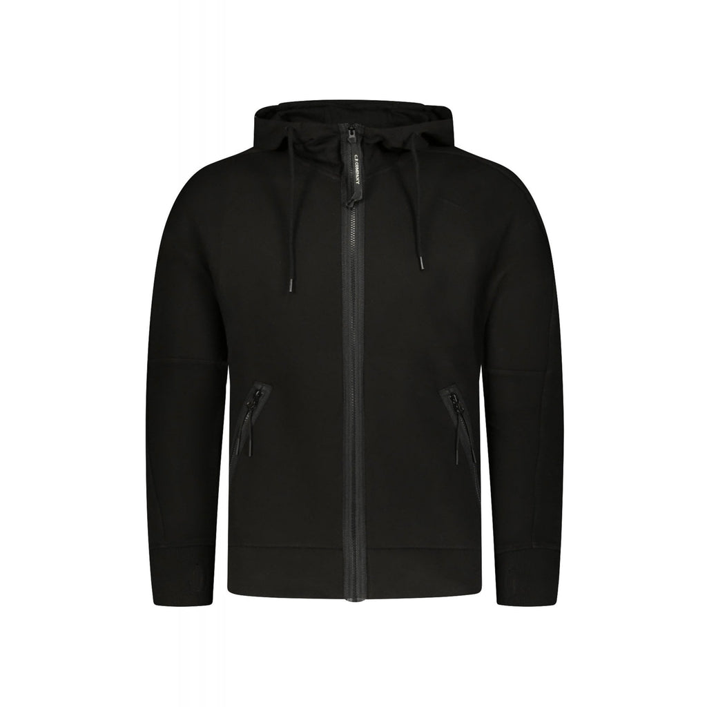 C.P. Company 082A Diagonal Raised Fleece Zip Through Goggle Hood Top - Black