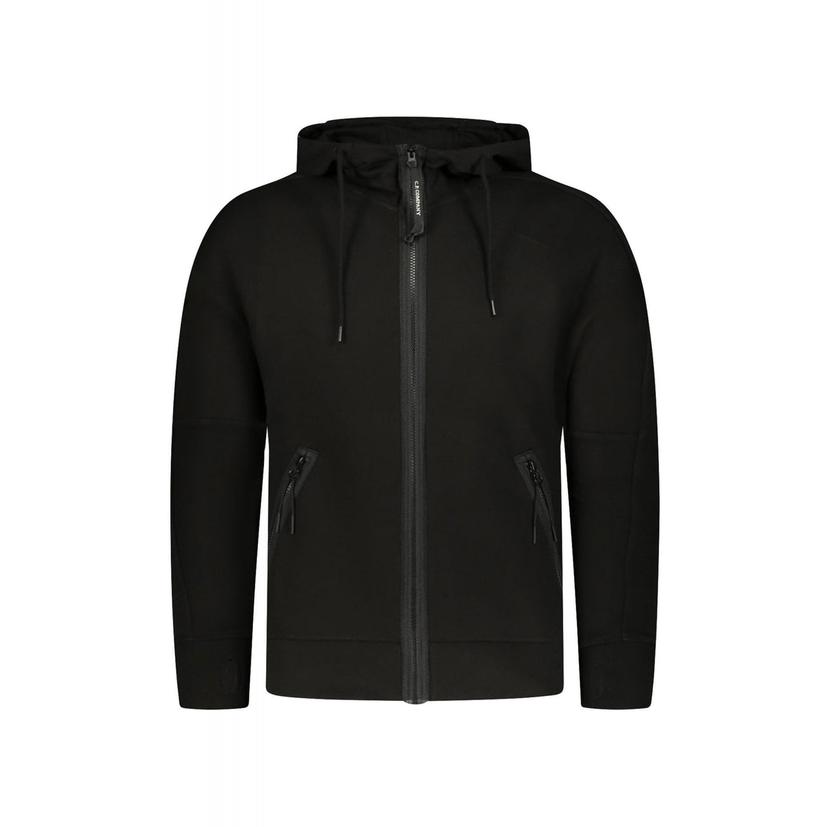 C.P. Company 082A Diagonal Raised Fleece Zip Through Goggle Hood Top - Black
