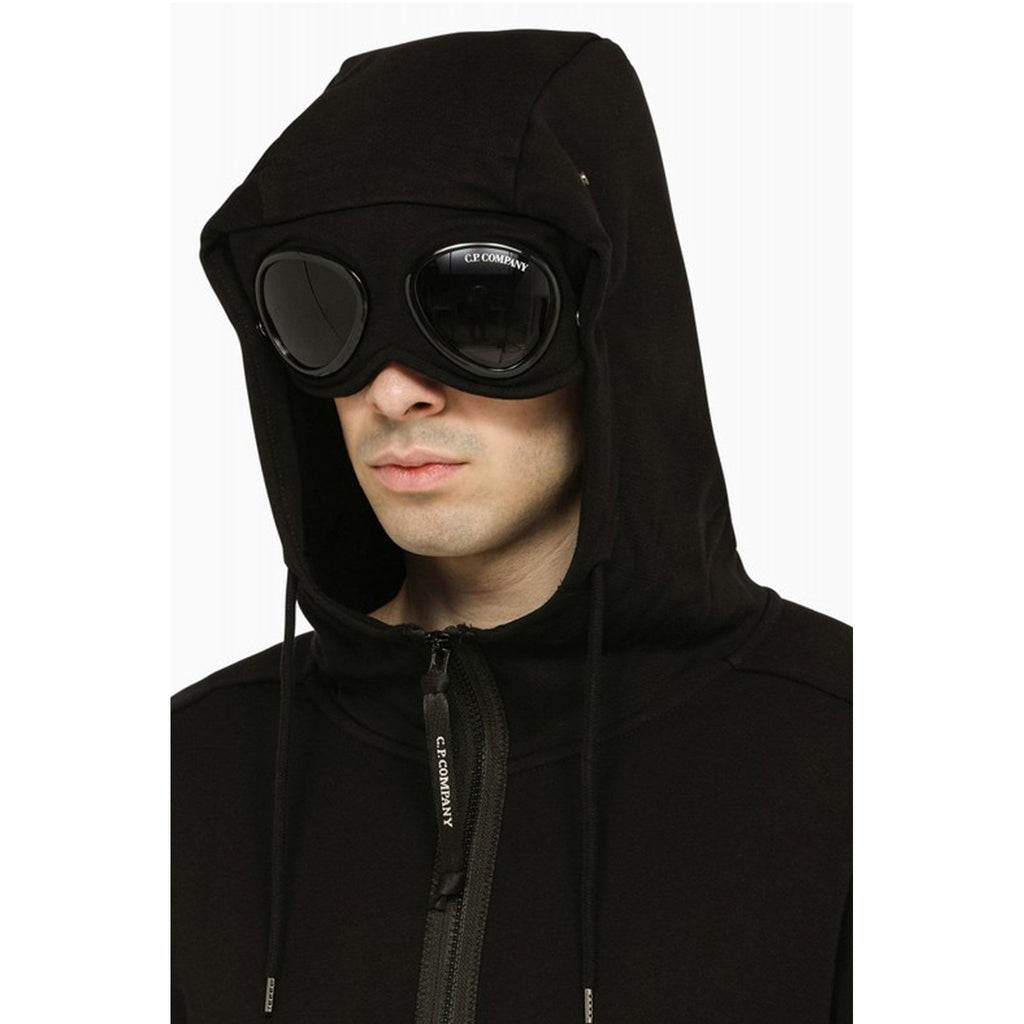 C.P. Company 082A Diagonal Raised Fleece Zip Through Goggle Hood Top - Black