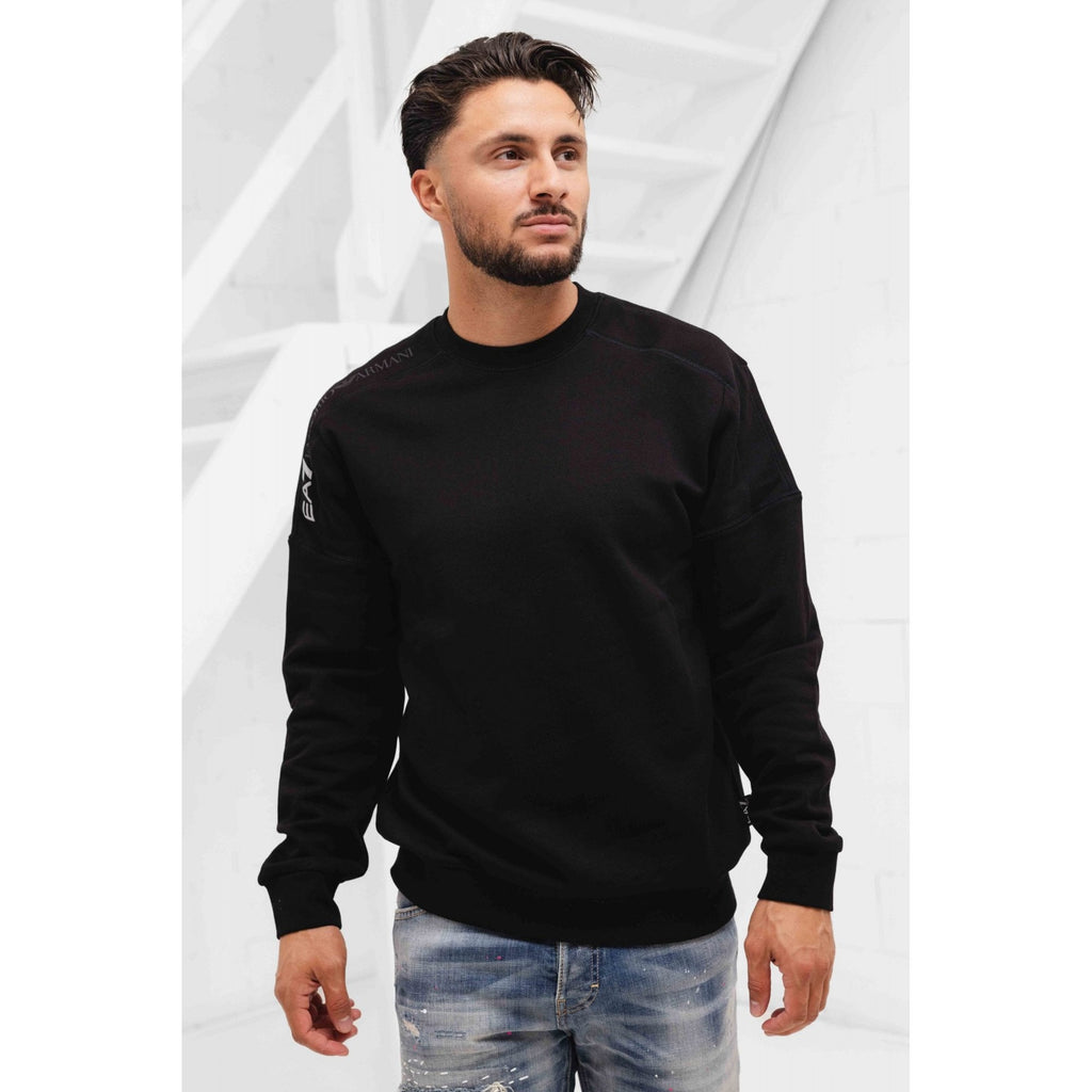 EA7 | Emporio Armani 6DPM13 PJVTZ Tape Logo Right Shoulder Sweat Top - Black