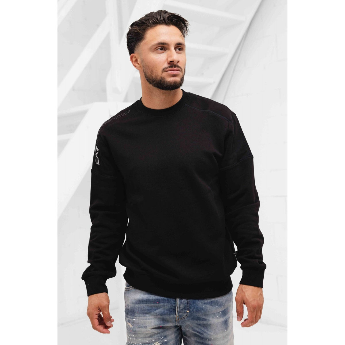EA7 | Emporio Armani 6DPM13 PJVTZ Tape Logo Right Shoulder Sweat Top - Black