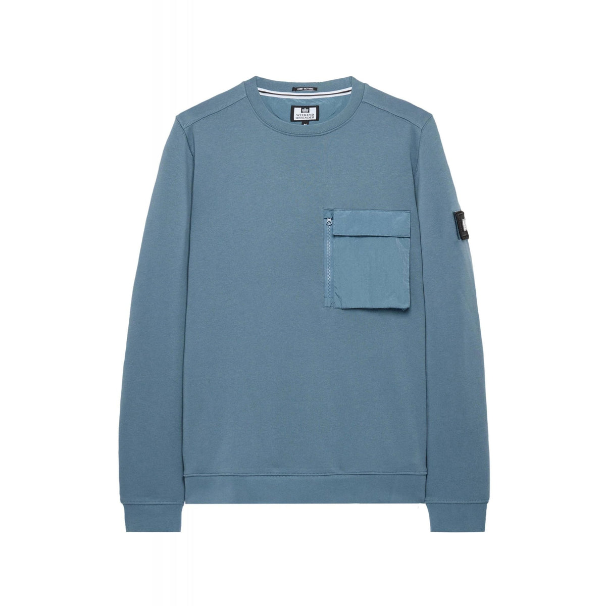 Weekend Offender 2405 Neve Nylon Pocket Cotton Crew Sweat Top - Baltic Blue