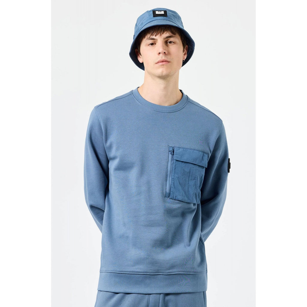 Weekend Offender 2405 Neve Nylon Pocket Cotton Crew Sweat Top - Baltic Blue