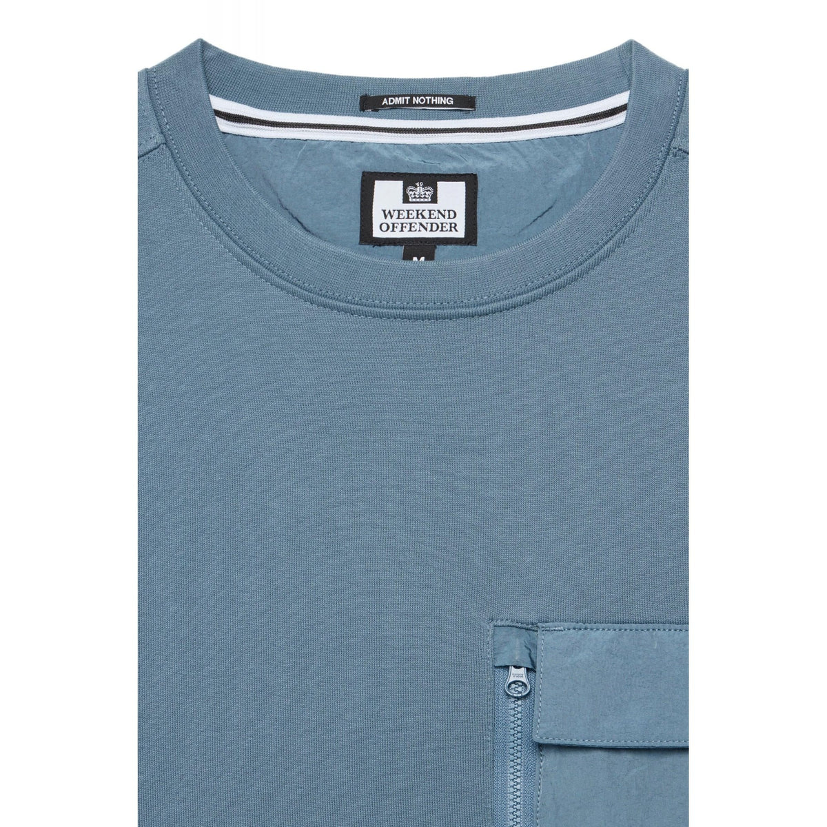 Weekend Offender 2405 Neve Nylon Pocket Cotton Crew Sweat Top - Baltic Blue