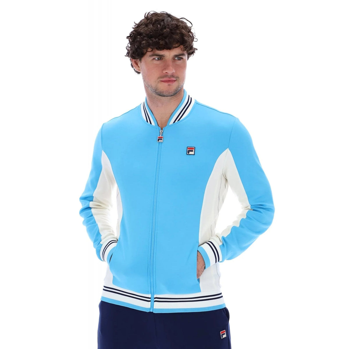 Fila Settanta LM161RN1 Vintage 250 Baseball Track Top - Cyan Blue/Gardenia
