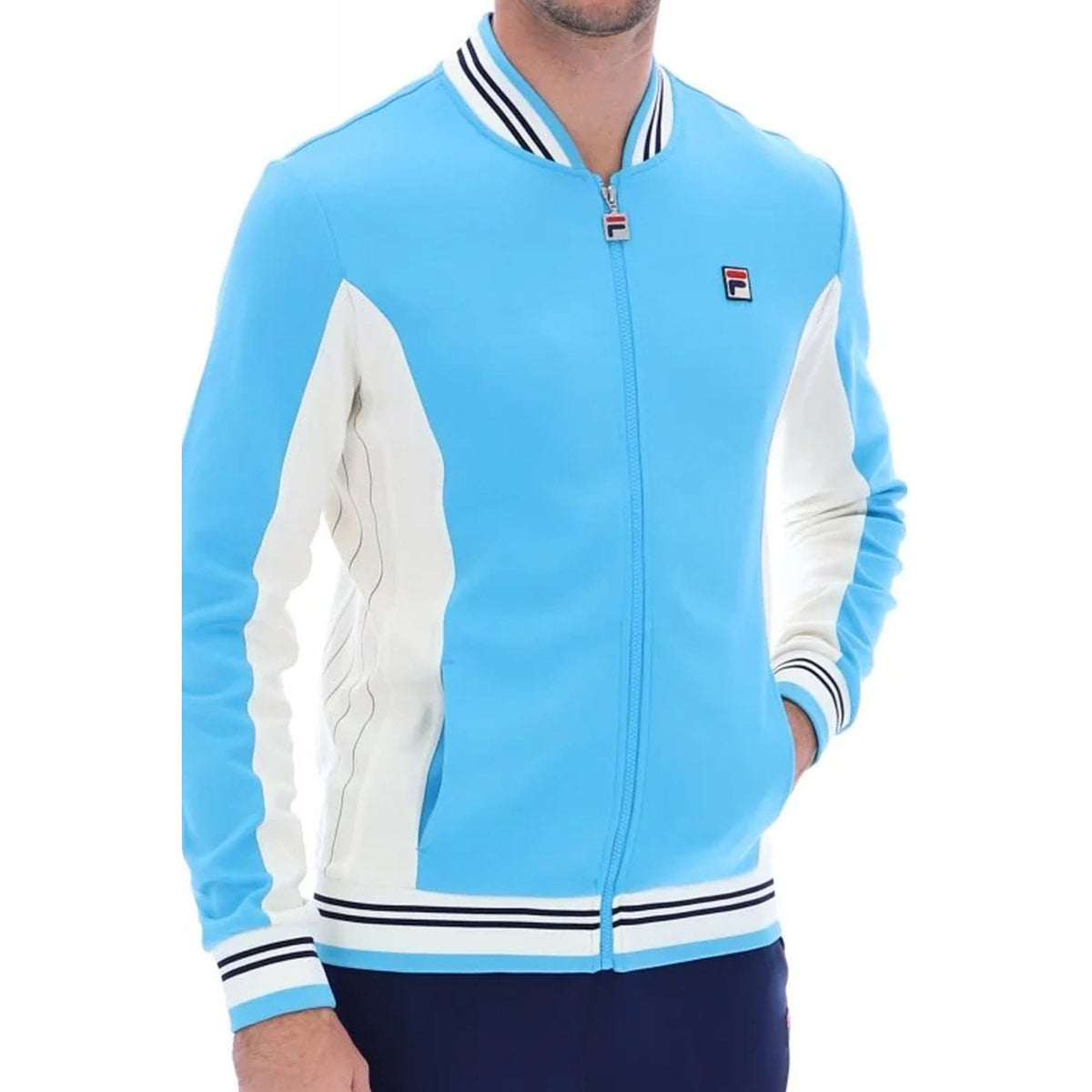 Fila Settanta LM161RN1 Vintage 250 Baseball Track Top - Cyan Blue/Gardenia