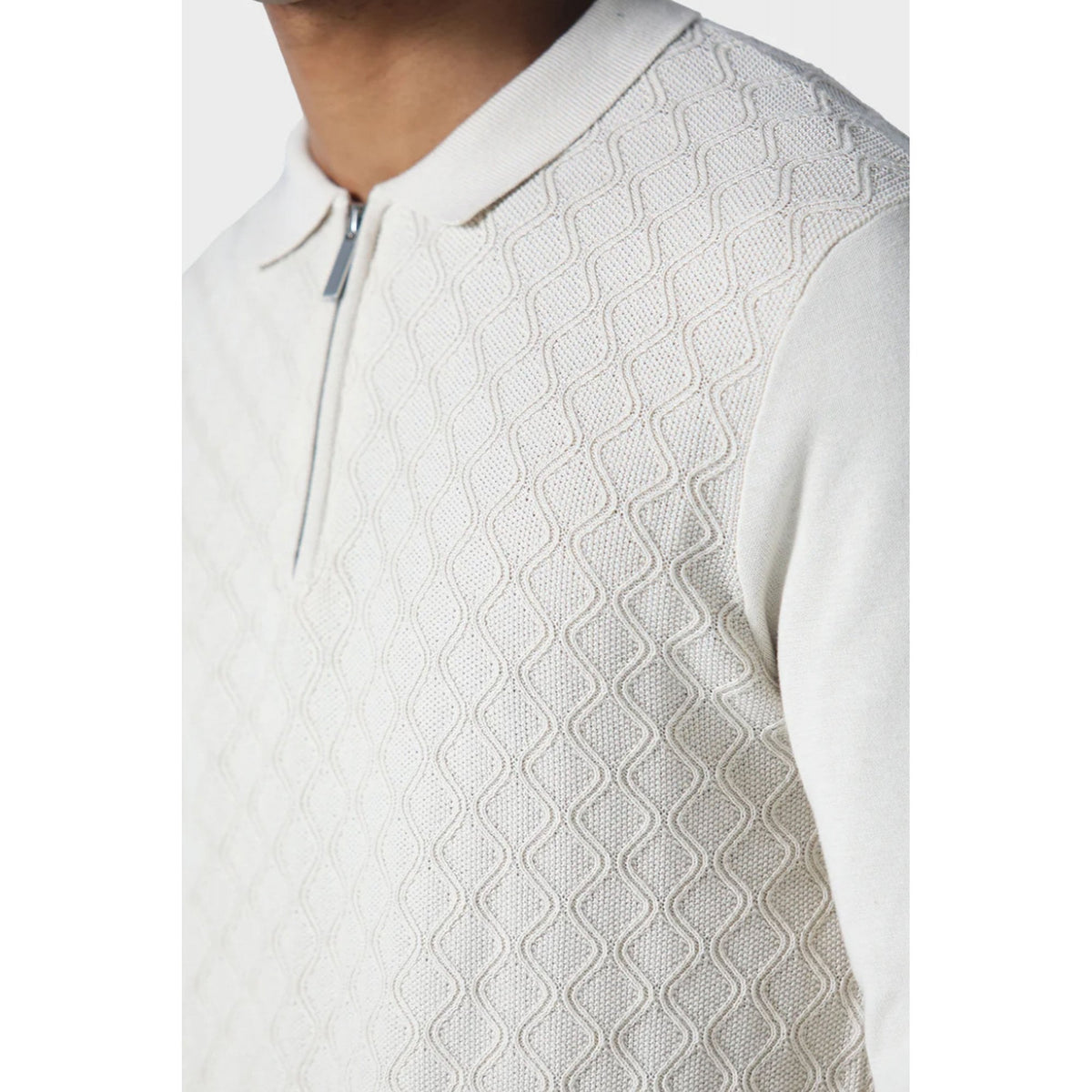 Police Fleetwood 0233 Quarter-Zip Knitwear Jacquard Detail Cotton Polo Jumper